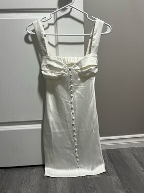 Peppermayo White Satin Button-Front Mini Dress